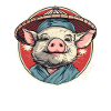 Paysan chinois avec chapeau de paille cochon de dessin animé