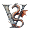 Letter "V" in dragon design.