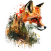 Fuchs im Wald Aquarell, Fuchs