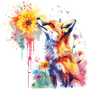 Fuchs mit Aquarellblume, Fuchs