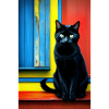 Chat noir devant la fenêtre
