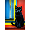 Chat noir devant la fenêtre