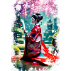 geisha,aquarell, landschaft,malerei,anime,sakura