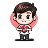 Chibi-Cartoon-Junge verbreitet Liebe mit Herz