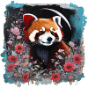 Red panda,panda, flowers, painting