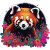 Red panda,panda, flowers, painting