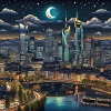 Frankfurt, skyline, night, stars, night