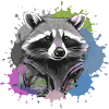 waschbär,schwarz-weiss,grau, Aquarell, bunt