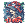 90er Anime-Manga-Mädchen Piratenstil mit Graffiti