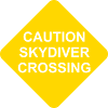 Caution Skydiver Crossing Shield transparent