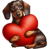 Dachshund Hugging a Red Pillow