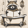 raccoon, newspaper, bathroom, reading, poster