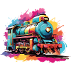 Bunte farbenfrohe Dampflokomotive