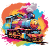 Bunte farbenfrohe Dampflokomotive