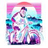 Synthwave Skeleton Biker Fatbike Retro Sunset