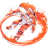 Astronaut surrounded by flames