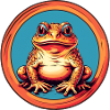 Frosch mit Mütze auf Farbklecksen