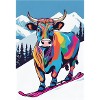 Bunte Kuh auf Ski