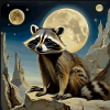 Raccoon ,Moon, Night, Stars,Bear