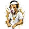 Chien bouledogue avec écouteurs