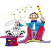 The magician pulls the rabbit out of the hat