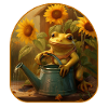 Frog Watering Can Sunflowers Gardening