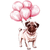 Mops mit Luftballons