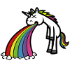 Lustiges Einhorn kotzt Regenbogen Cartoon