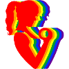 Regenbogen Silhouette Frau mit Hantel
