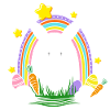 Osterhase Hase mit Regenbogen und Ostereier