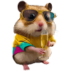 Chilliger Hamster mit Sonnenbrille und Sekt