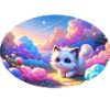 Un chat d’anime mignon dans un jardin de nuages coloré