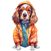 Funny spaniel in dog clothes.