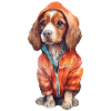 Funny spaniel in dog clothes.
