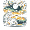 Eulen-lesebuch – Vollmond-seelandschaft