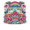 Psychedelic Cat with Magic Mushrooms
