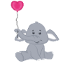 Bébé éléphant avec montgolfière coeur