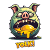 Zombie pig devours egg yolk