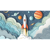 A rocket takes off
