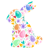 Farverig påskehare, påskeæg, blomster, påskegrafik