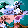wave of kanagawa,wave,illustration,japan,petrol