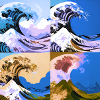 Wave of kanagawa,wave, illustration,Japan,blue