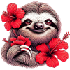 Sloth with hibiscus flowers