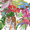 Jungle Painting Tigers and Birds