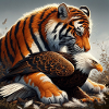 Fierce tiger devouring eagle