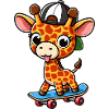 Naughty skater giraffe with skateboard