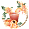 Cocktail mit Pfirsichhälfte & Pfirsichblütenkranz