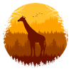 Giraffe und Vogelschwarm im Herbstwald