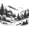 Forest Mountains Landscape Drawing