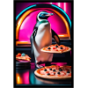 Penguin with Pizza Neon Diner